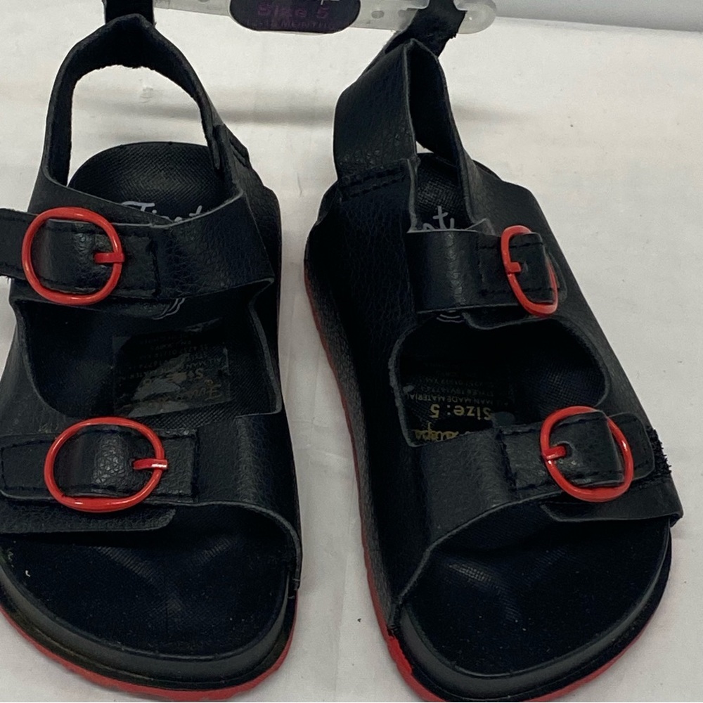 Kids First Steps Black Sandals with Red Buckles - Comfortable Open-Toe Toddler 5